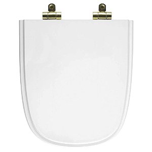 Tampa de Vaso Poliéster Com Amortecedor Ibiza Branco para bacia Incepa com Ferragem Dourada