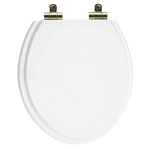 Tampa de Vaso Poliéster Com Fechamento Lento Oval Branco para Todas as Marcas com Ferragem Dourada