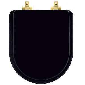 Tampa de Vaso Laqueado Com Amortecedor Level Preto para Bacia Deca com Ferragem Dourada