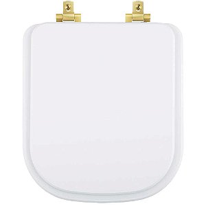 Tampa de Vaso Laqueado Com Amortecedor Piano Branco para Bacia Deca com Ferragem Dourada