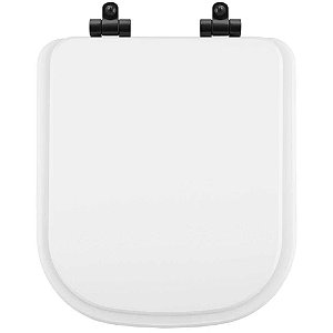 Tampa de Vaso Poliéster Com Amortecedor Piano Branco para Bacia Deca com Ferragem Preta