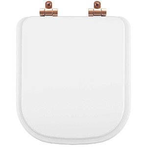 Tampa de Vaso Poliéster Com Amortecedor Piano Branco para Bacia Deca com Ferragem Rose Gold