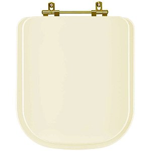 Assento Sanitário Poliester Quadra Creme para vaso Deca com Ferragem Dourada
