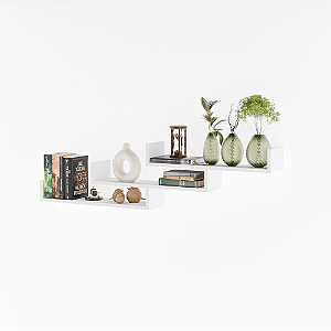 Kit 3 Prateleiras Nichos em U 60x15cm MDF Branco com Suporte Flutuante Invisível