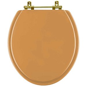 Assento Sanitario Poliéster Convencional Universal Oval Amarelo Terra com Ferragem Dourada