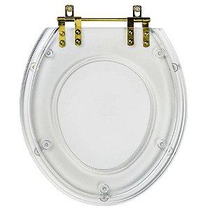 Assento Sanitario Poliéster Convencional Universal Oval Transparente com Ferragem Dourada