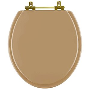 Assento Sanitario Poliéster Convencional Oval Bege Castor para vaso Deca com Ferragem Dourada