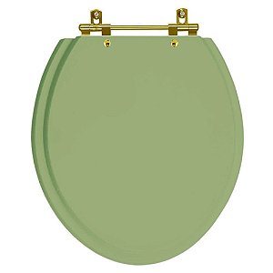 Assento Sanitario Poliéster Convencional Oval Verde Malva para vaso Deca com Ferragem Dourada