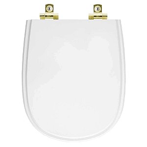 Assento Sanitário com Amortecedor Paris Branco para vaso Ideal Standard com Ferragem Dourada