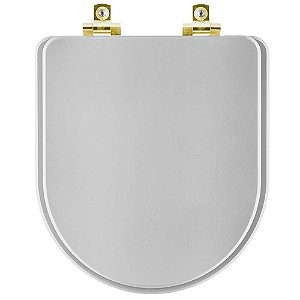 Assento Sanitário com Amortecedor Carrara Cinza Real para vaso Deca com Ferragem Dourada