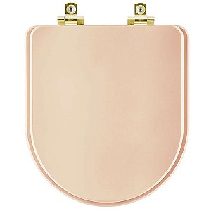 Assento Sanitário com Amortecedor Carrara Rosa Floral para vaso Deca com Ferragem Dourada