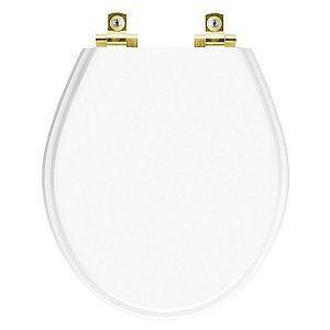 Assento Sanitário com Amortecedor Ravena Branco para vaso Deca com Ferragem Dourada