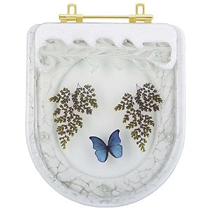 Assento Sanitario Poliester Decorado Borboleta Azul Carrara para vaso Deca com Ferragem Dourada
