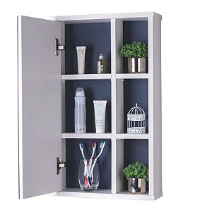 Espelho Milano para Banheiro com Armário Branco e Azul Marinho - 69 x 42cm