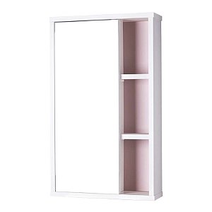 Espelho Milano para Banheiro com Armário Branco e Rosa Claro - 69 x 42cm