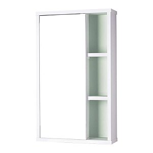 Espelho Milano para Banheiro com Armário Branco e Verde Menta - 69 x 42cm