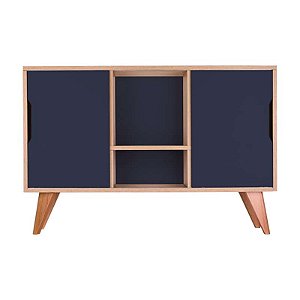 Balcão Buffet Retrô com 2 Portas Carvalho e Azul Marinho