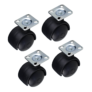 Kit 4 Rodinhas Rodízio Preto para Móveis 40mm com parafusos