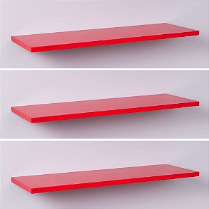 Kit com 3 Prateleiras 60 x 20cm Suporte Invisivel - Cor Vermelho