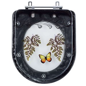 Assento Sanitario Poliester Decorado Borboleta Etna Preto para vaso Icasa
