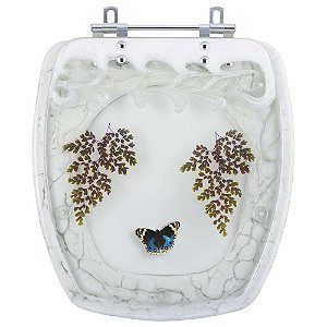 Tampa para Vaso Incepa Thema Branco Borboleta Azul Escuro