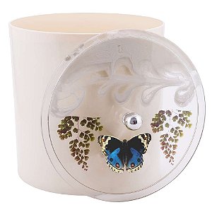 Lixeira Decorada Bege com Borboleta Azul Escuro
