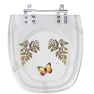Assento Sanitário Poliester Thema Decorado Transparente Borboleta Amarela