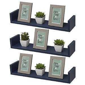 Kit 3 Prateleiras U 80 x 10cm azul Suporte Invisível