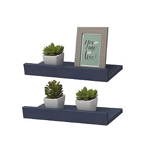 Kit 2 Prateleiras Porta Quadros 80 x 15cm azul Suporte Invisível