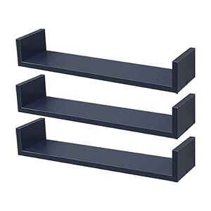 Kit 3 Prateleiras U 80 x 15cm azul Suporte Invisível