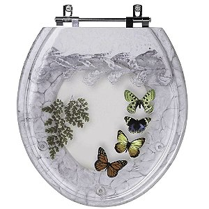 Assento Sanitário E Cesto De Lixo Decorados 4 Borboletas