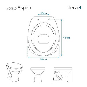 Assento Sanitário Almofadado Soft Close Aspen Preto para vaso Deca