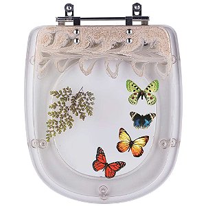 Tampa de Vaso Poliéster Decorada Borboleta Luna Bege para louça Icasa