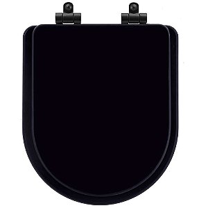Tampa de Vaso Poliéster Com Amortecedor Carrara Preto para Bacia Deca com Ferragem Preta