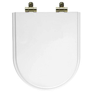 Tampa de Vaso Poliéster Com Amortecedor Link/LK Branco para Bacia Deca com Ferragem Dourada