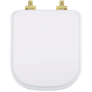 Tampa de Vaso Laqueado Com Amortecedor Piano Branco para Bacia Deca com Ferragem Dourada