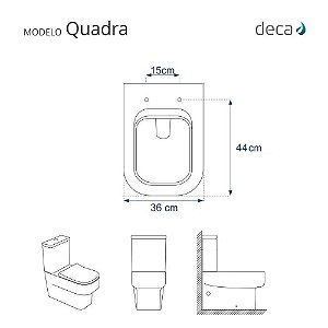 Tampa de Vaso Laqueado Com Amortecedor Quadra Preto Fosco para Bacia Deca com Ferragem Dourada