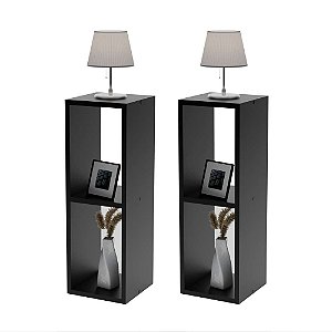 Conjunto Mesa De Cabeceira Pequena 20x20x60cm Diamante Preto Quarto Sala