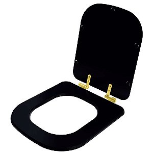 Assento Sanitário com Amortecedor Piano Preto Fosco para vaso Deca com Ferragem Dourada