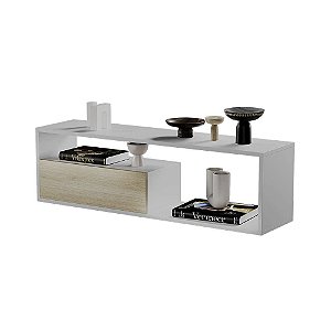 Estante Rack para TV Sala Quarto Roma Branco com Carvalho