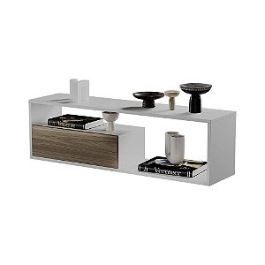 Rack Nicho Aparador Roma Branco com Freijó para TV Sala Quarto