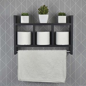 Nicho Porta Toalha Preto para Banheiro 45 x 30cm