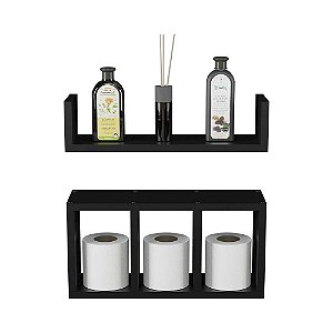 Kit 2 Peças Nicho Prateleira para Banheiro Preto 40 x 12cm