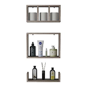 Kit 3 Peças Nicho Prateleira para Banheiro Nogal 40 x 12cm