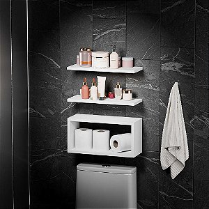 Kit Prateleira Nicho Bruges para Banheiro Branco 40 x 12cm