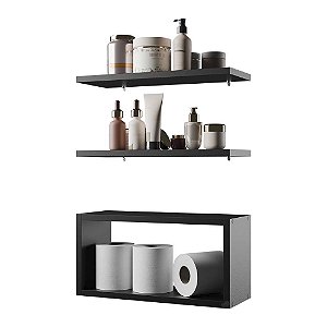 Kit Prateleira Nicho Bruges para Banheiro Preto 40 x 12cm