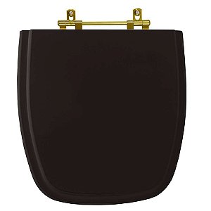 Tampa de Vaso Laqueado Like Preto para bacia Celite com Ferragem Dourada