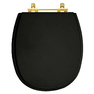 Tampa de Vaso Laqueado Aspen Preto para bacia Deca com Ferragem Dourada