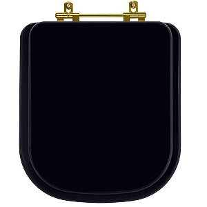 Tampa de Vaso Laqueado Piano Preto para bacia Deca com Ferragem Dourada