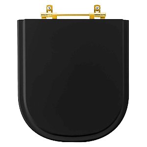 Tampa de Vaso Laqueado Vogue Plus Preto para bacia Deca com Ferragem Dourada